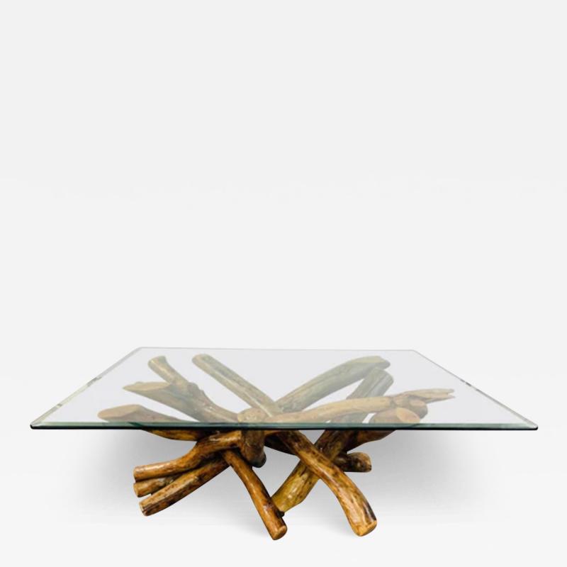 Rustic Organic Design Maple Log Wood Coffee or Cocktail Table With Glass Top