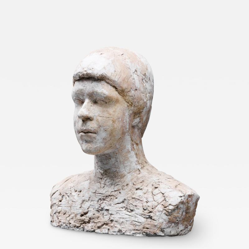 Rustic Plaster Bust Head Sculpture 1970s