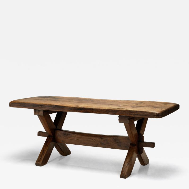 Rustic Solid Wood Coffee Table with Cross Legs France 19th Century