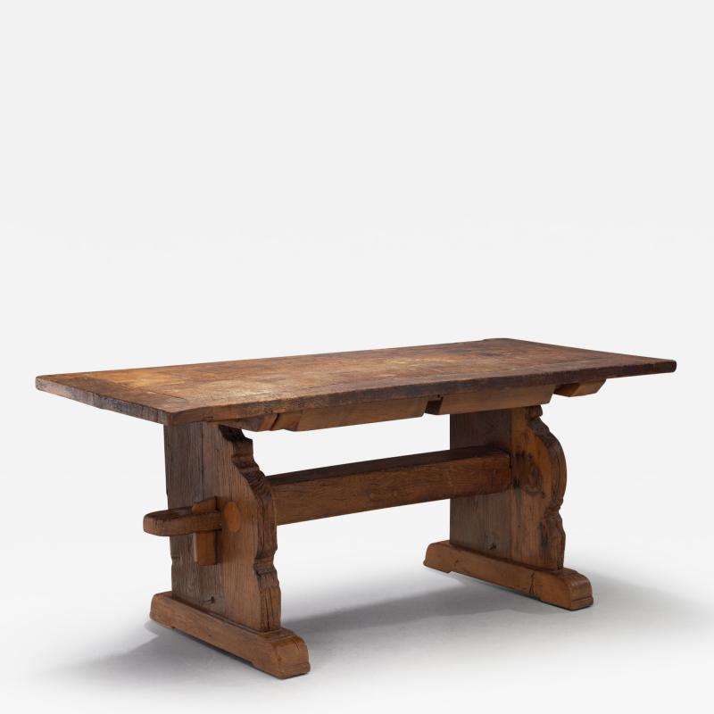 Rustic Solid Wood Dining Table Europe 19th Century