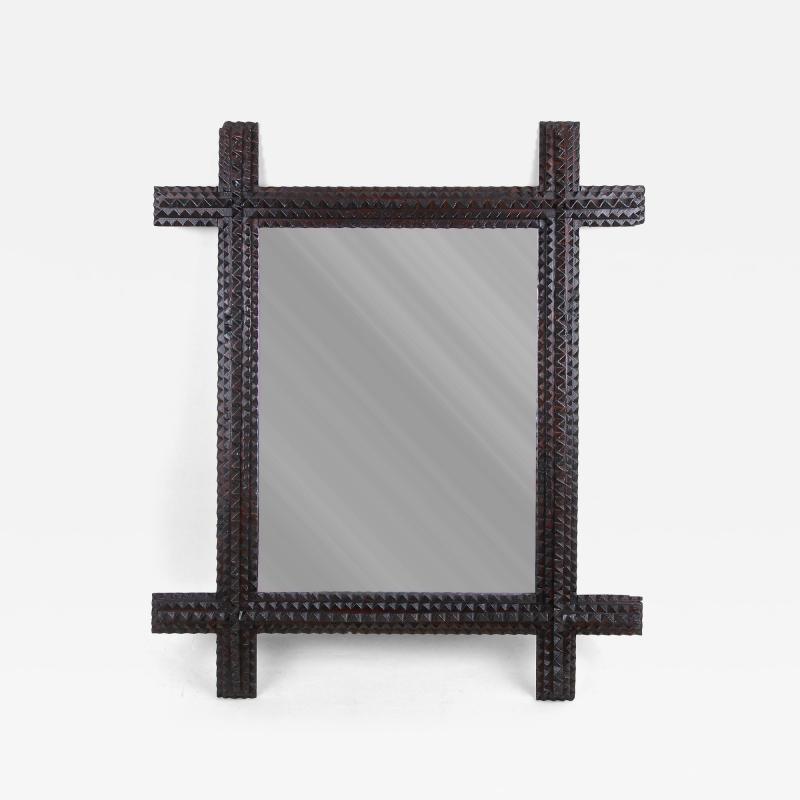 Rustic Tramp Art Mirror Late 19th Century Handcarved Austria ca 1880