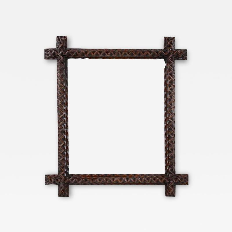 Rustic Tramp Art Photo Frame With Original Glass Plate Austria circa 1880