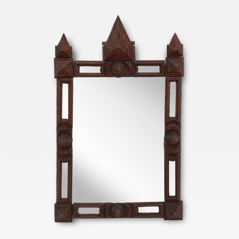 Rustic Tramp Art Wall Mirror Handcarved 19th Century Austria ca 1880