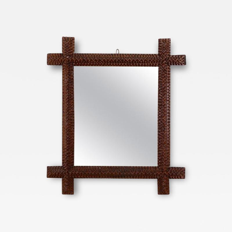 Rustic Tramp Art Wall Mirror With Chip Carvings Austria circa 1880