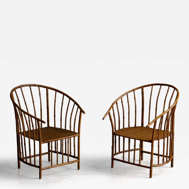 Rustic Wabi Sabi Bamboo Armchairs France 1970s