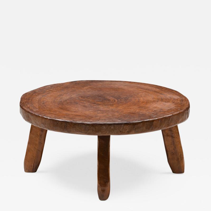 Rustic Wabi Sabi Round Wooden Coffee Table 1950s