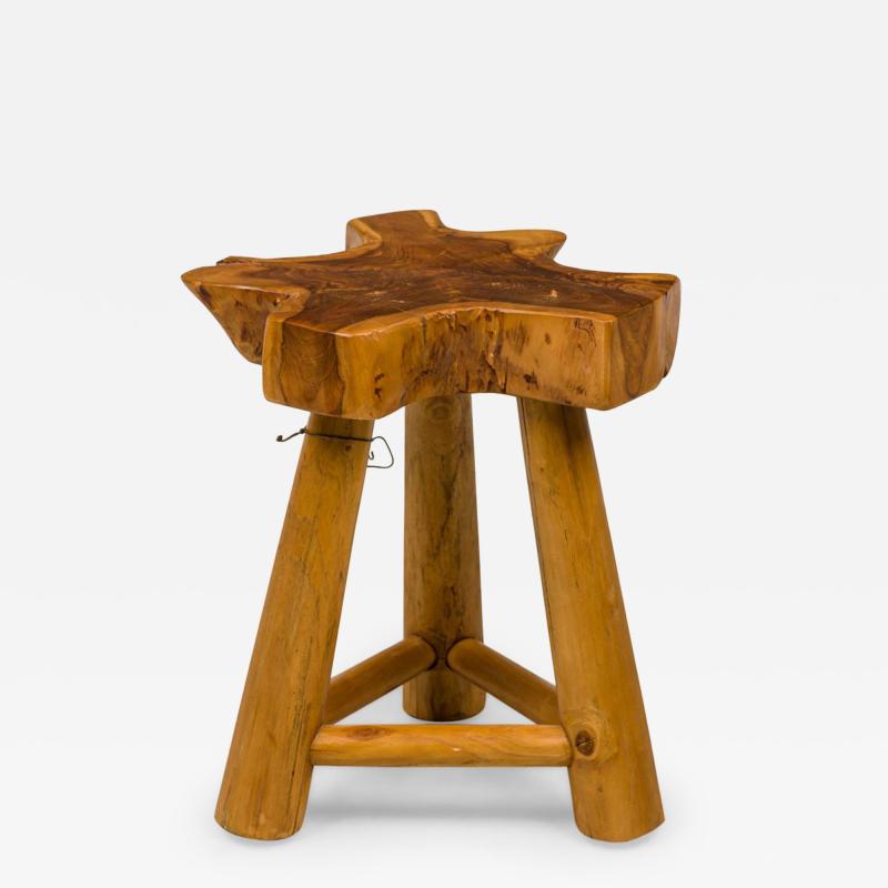 Rustic Wood Side Table with Asterisk Shaped Top and Tripod Base