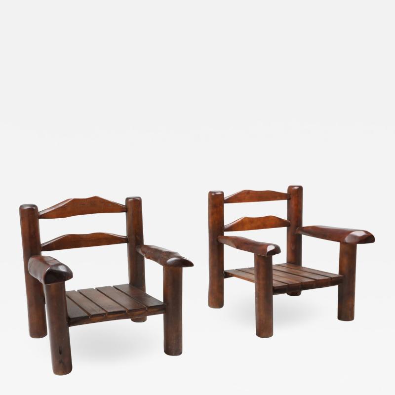 Rustic Wooden Wabi Sabi Lounge Chairs 1950s