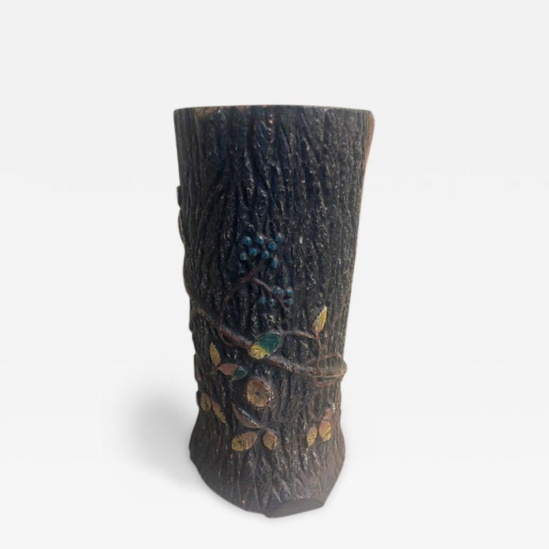 Rustic porcelain faux tree trunk umbrella stand