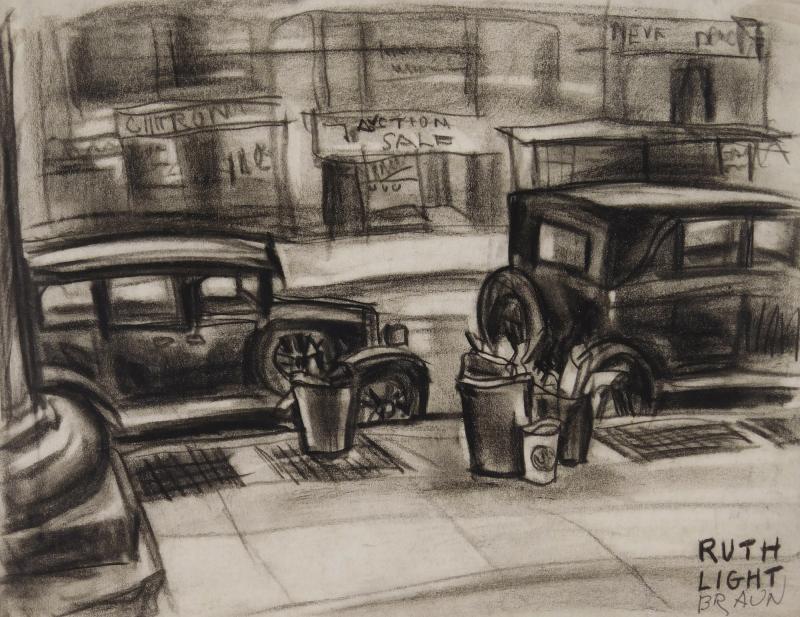 Ruth Light Braun Street Art Literally Gritty Street Scene with Parked Cars Roaring Twenties