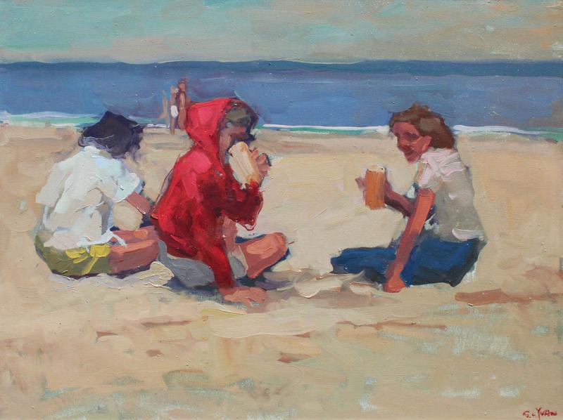 S C Yuan Three Figures on the Beach