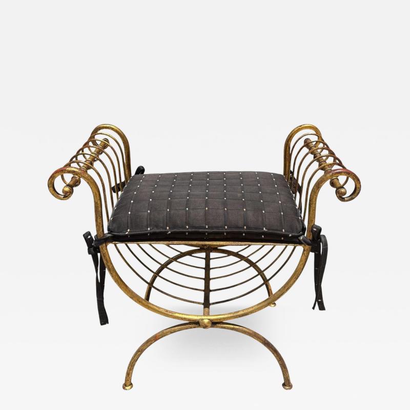 S Salvadori 1950 s Hollywood Regency Salvadori Gilded Steel Italian Bench