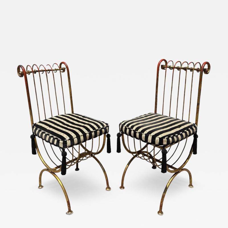 S Salvadori Pair of Hollywood Regency Salvadori Gilded Steel Italian Side Chairs