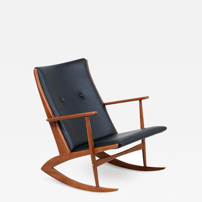 S ren Georg Jensen Georg Jensen Sculpted Teak Leather Rocking Chair for Kubus M bler