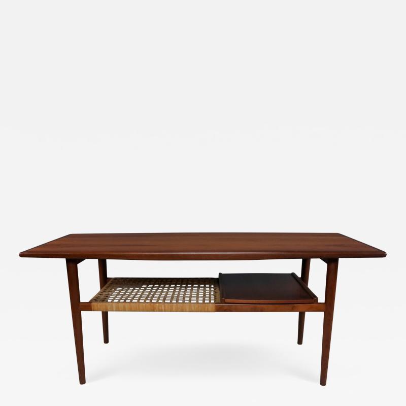 S rensen and Christensen coffee table teak and wicker Denmark 1960s