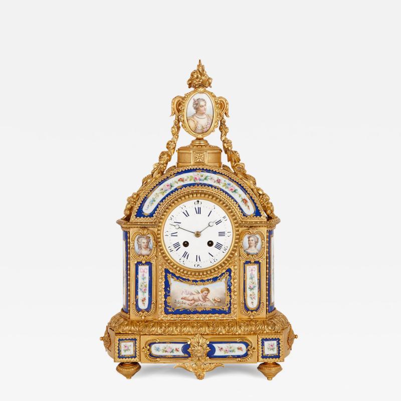 S vres style gilt bronze and porcelain mantel clock