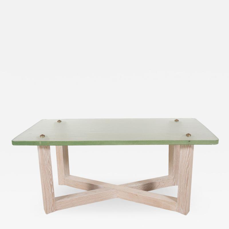 SAINT GOBAIN GLASS AND CERUSED OAK LOW TABLE