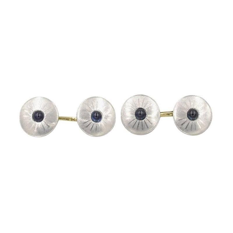 SAPPHIRE CABOCHON CUFFLINKS IN PLATINUM AND 14K GOLD CIRCA 1920