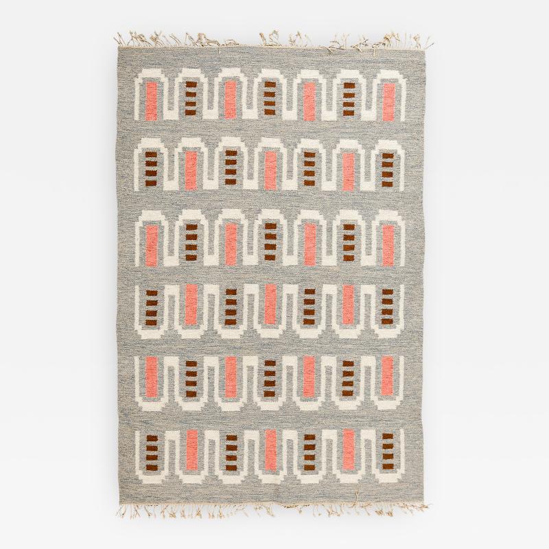 SCANDINAVIAN MODERN FLAT WEAVE RUG IN CORAL AND HEATHER GRAY