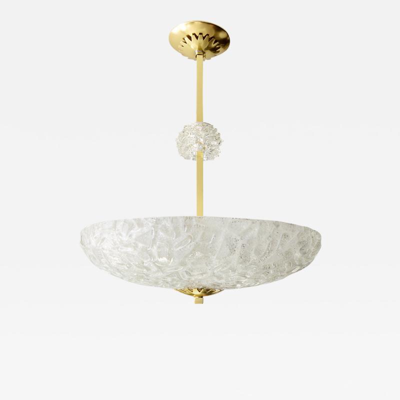 SCANDINAVIAN MODERN POLISHED BRASS PENDANT WITH ICE GLASS SHADE