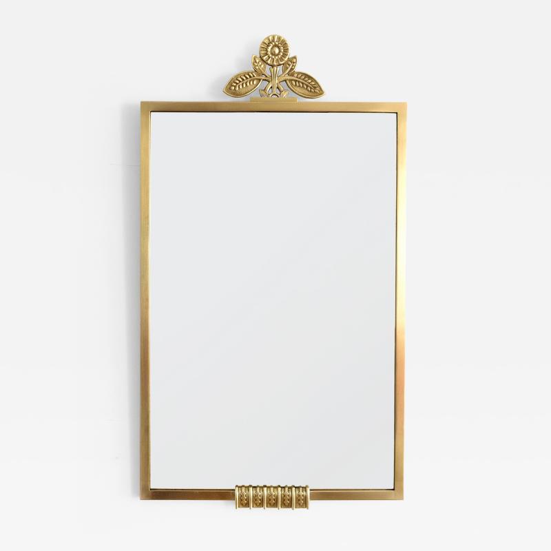 SCANDINAVIAN MODERN SWEDISH POLISHED BRASS MIRROR WITH FLOWER CROWN