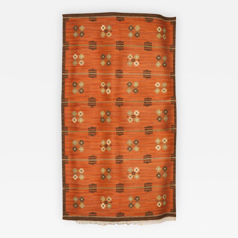 SCANDINAVIAN MODERN WOOL FLAT WEAVE RUG WITH TERRA COTTA GROUND