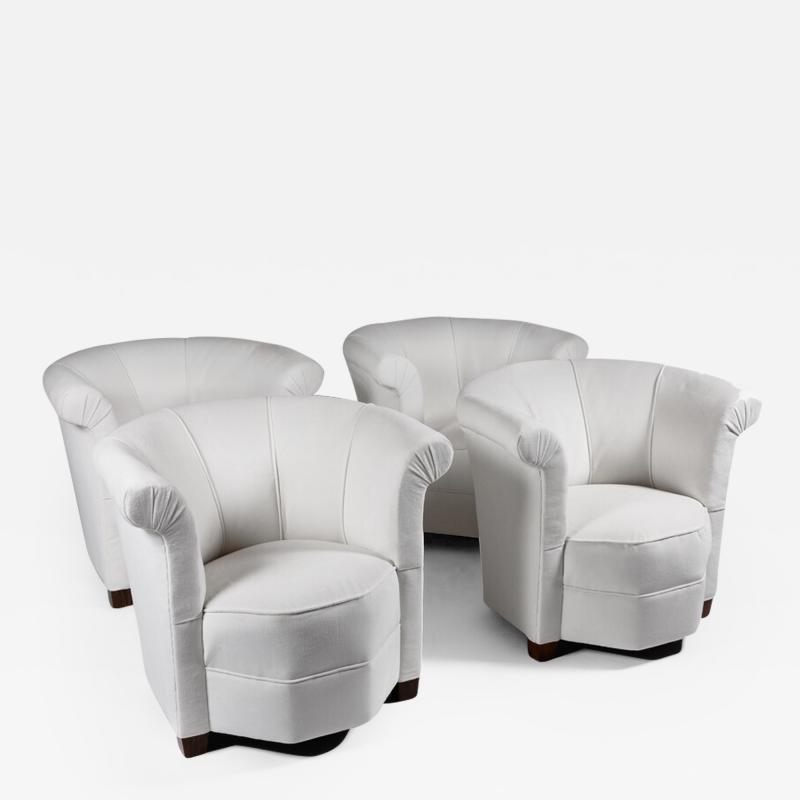 SET OF FOUR ART DECO SHAPED TUB ARMCHAIRS