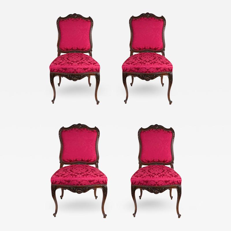 SET OF FOUR LOUIS XV STYLE CRIMSON RED DINNING CHAIRS