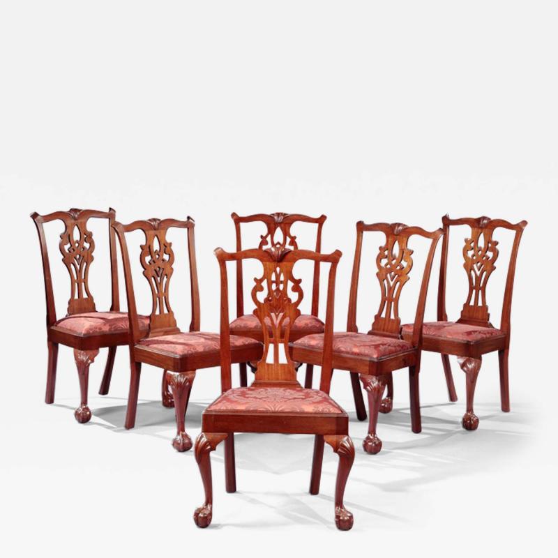SET OF SIX CHIPPENDALE MAHOGANY DINING CHAIRS