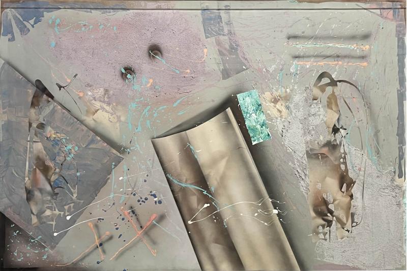 SIGNED LARGE LUCITE CASED POST MODERN ABSTRACT PAINTING ON CANVAS