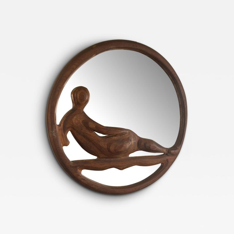 SIGNED ORGANIC MODERNIST ARTISAN WOOD RECLINING NUDE MIRROR