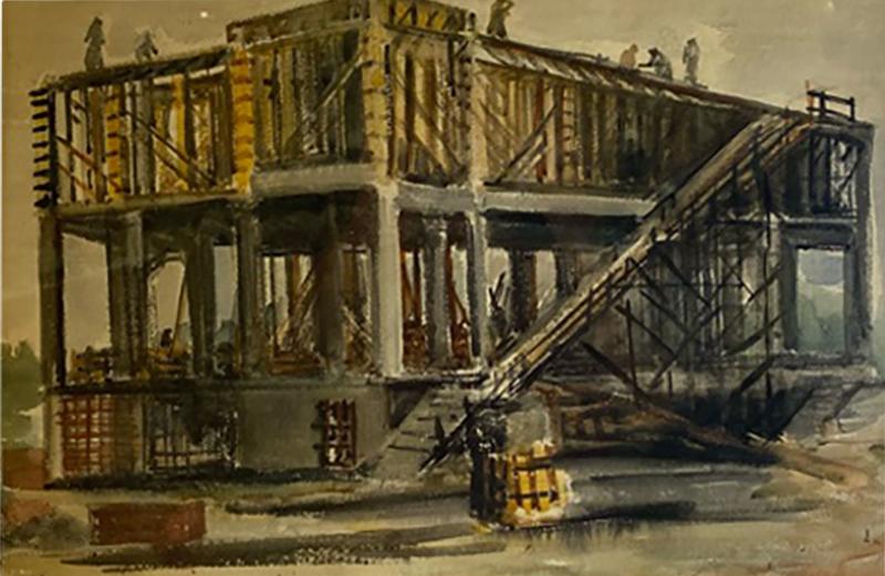 SIGNED WPA ERA INDUSTRIAL WATERCOLOR