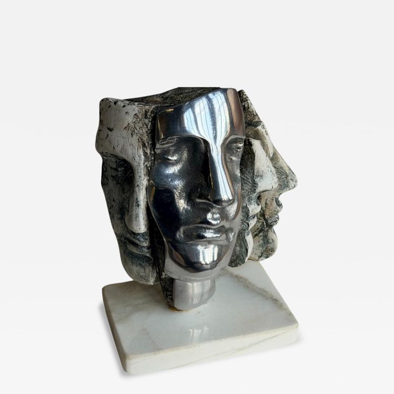 SILVIA STEIN ESCULTURAS Faces Sculpture on Marble Base