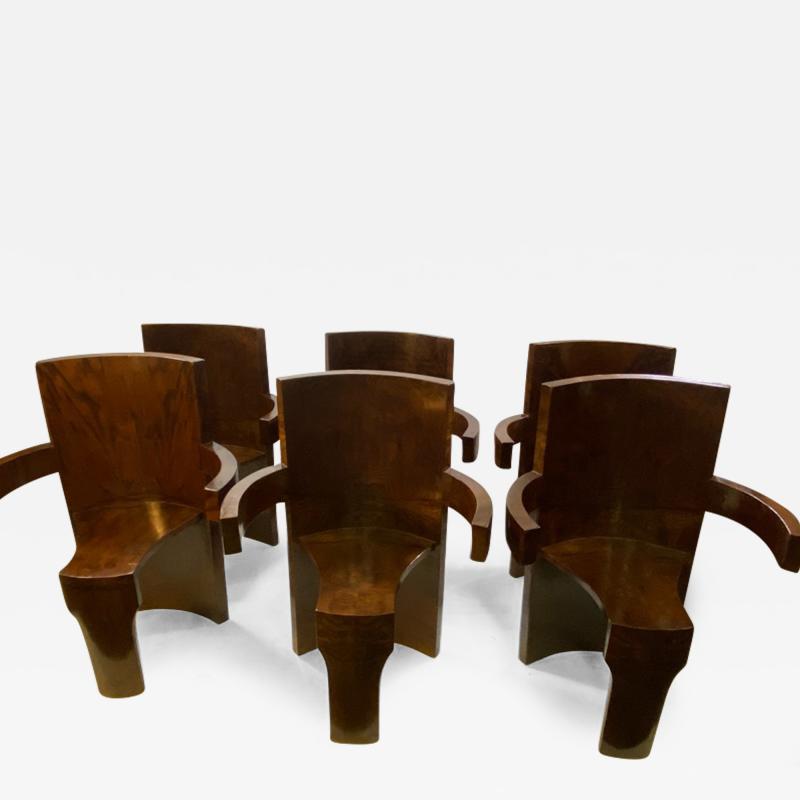 SIX MODERNIST BURLWOOD ART DECO REVIVAL DINING CHAIRS