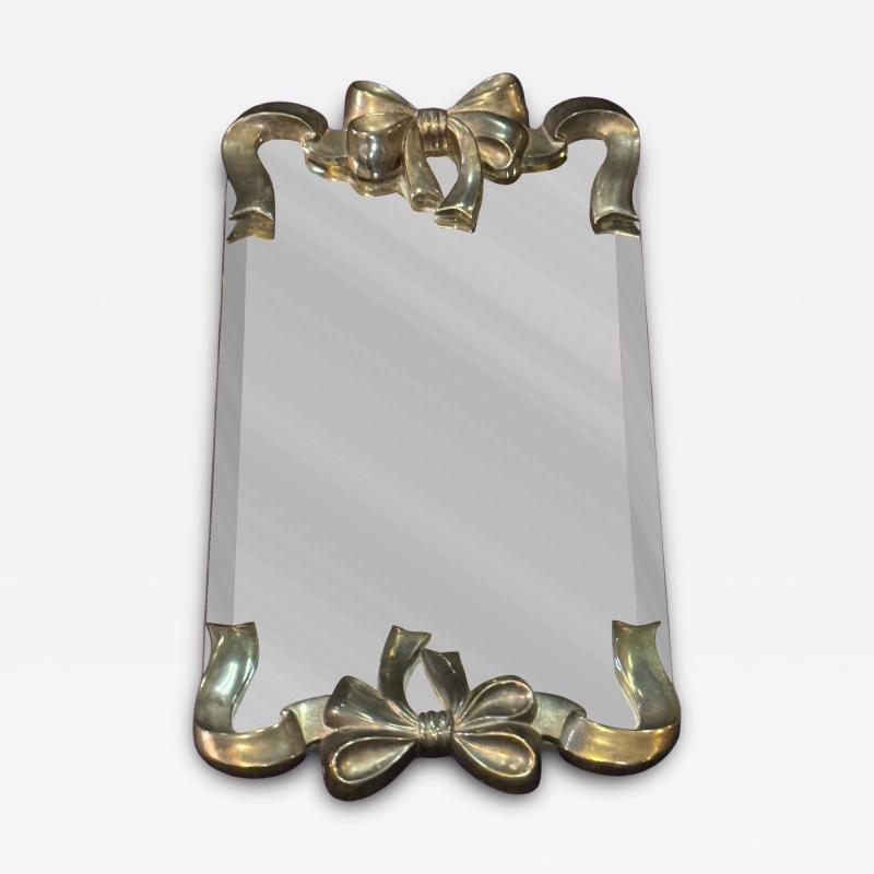 STERLING SILVER BOW DESIGN FRAMED BEVELED MIRROR VANITY TRAY
