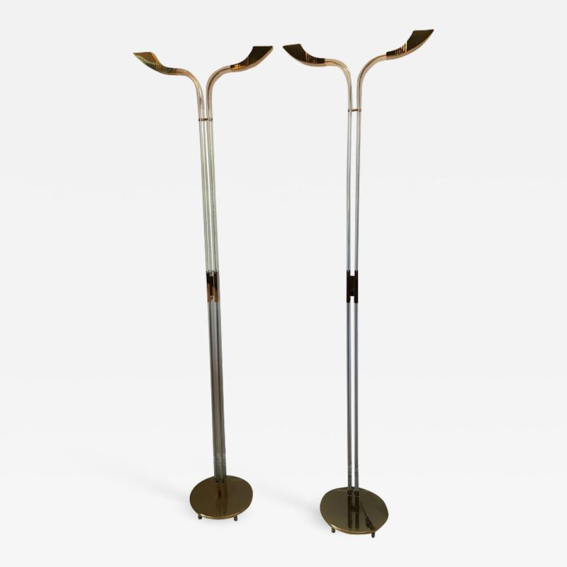 STUNNING MODERNIST ITALIAN PAIR OF BRASS AND LUCITE FLOOR LAMPS