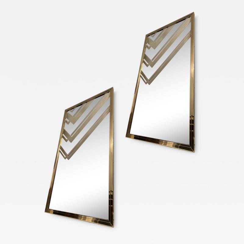 STUNNING PAIR OF ART DECO MODERNIST CARVED ETCHED DESIGN BRASS FRAMED MIRRORS