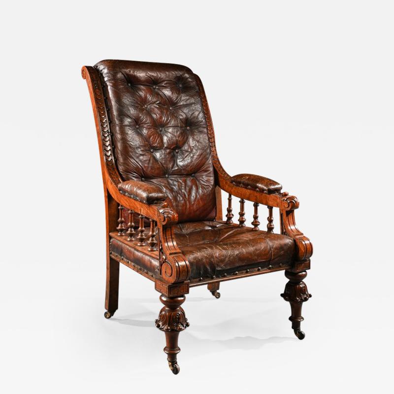 SUBSTANTIAL 19TH CENTURY OAK AND MOROCCAN LEATHER ARMCHAIR