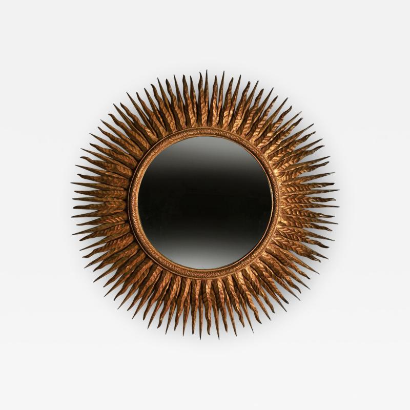 SUPERB LARGE MID 20TH CENTURY FRENCH GILT WOOD SUNBURST MIRROR
