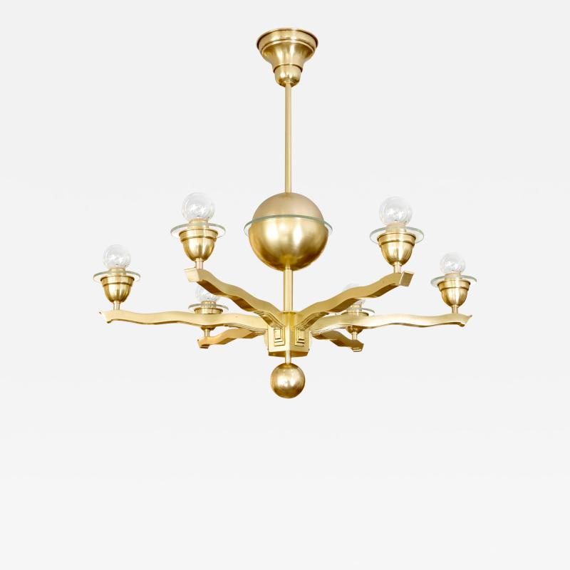 SWEDISH ART DECO BRASS CHANDELIER WITH SIX RADIATING ARMS