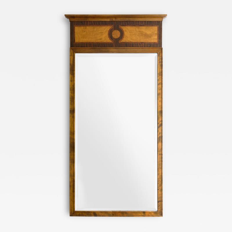 SWEDISH ART DECO MIRROR WITH ROSETTE MARQUETRY TRUMEAU