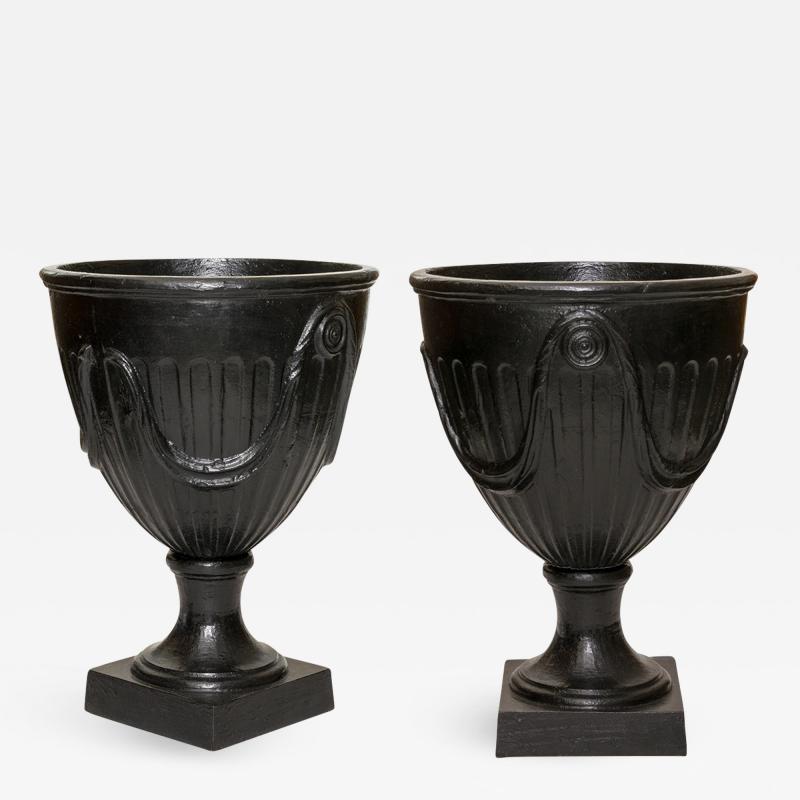 SWEDISH ART DECO PAIR OF CAST IRON URNS