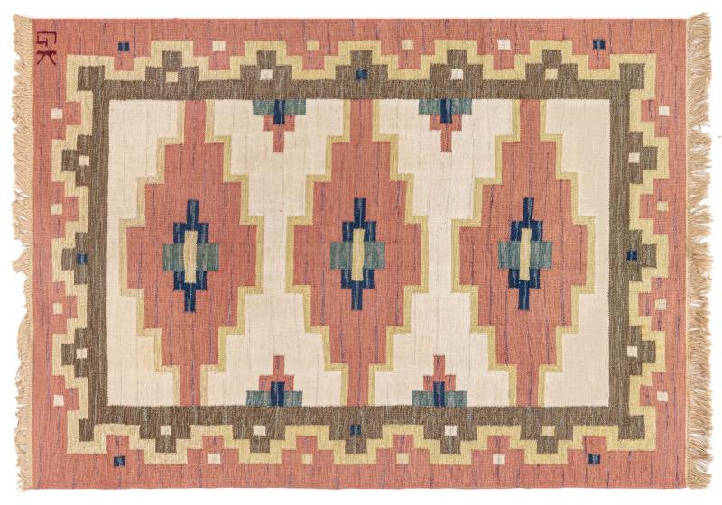 SWEDISH FLAT WEAVE RUG SIGNED BY GK 