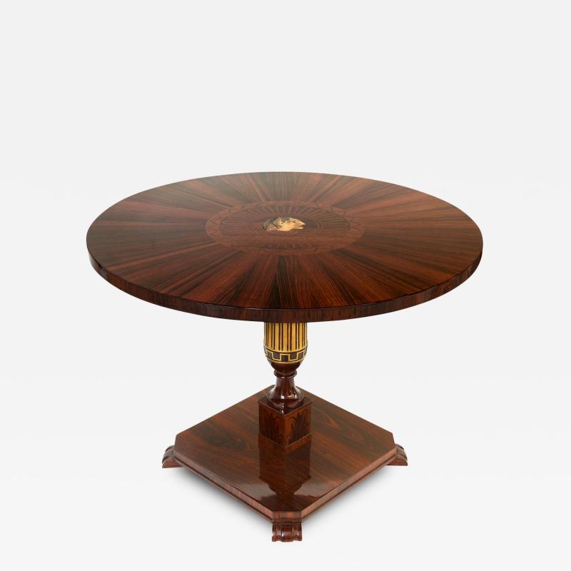 SWEDISH GRACE 1920S ROSEWOOD MARQUETRY TABLE WITH GILT DETAILS