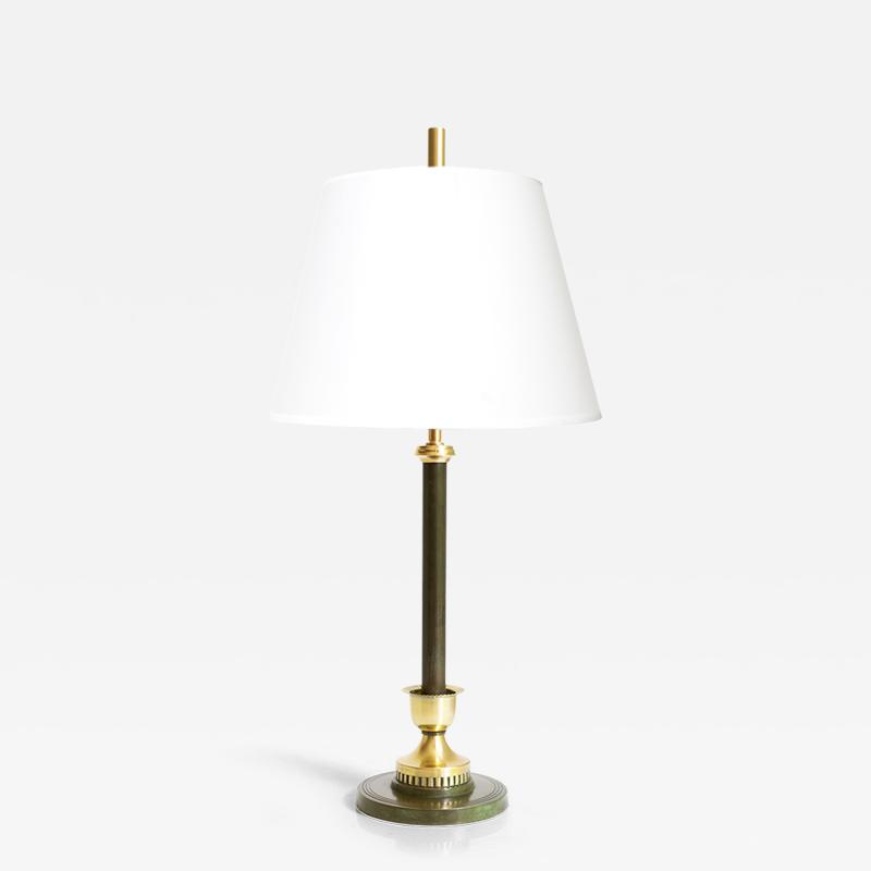SWEDISH GRACE PATINATED COLUMN LAMP IN BRASS 