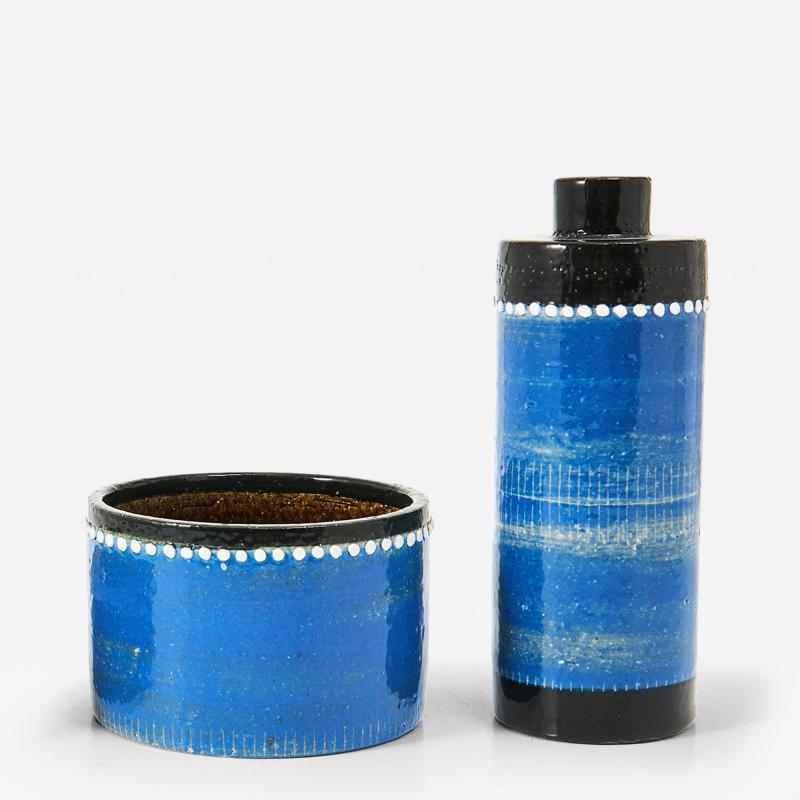 SYLVIA LEUCHOVIOUS SCANDINAVIAN MODERN SYLVIA LEUCHOVIUS VASE AND BOWL IN BLUE RORSTRAND SWEDEN