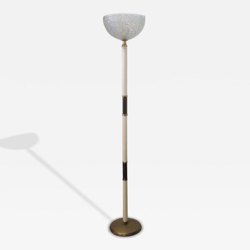 Sabino Fine Italian Modern Parchment Brass and Glass Floor Lamp 1950s