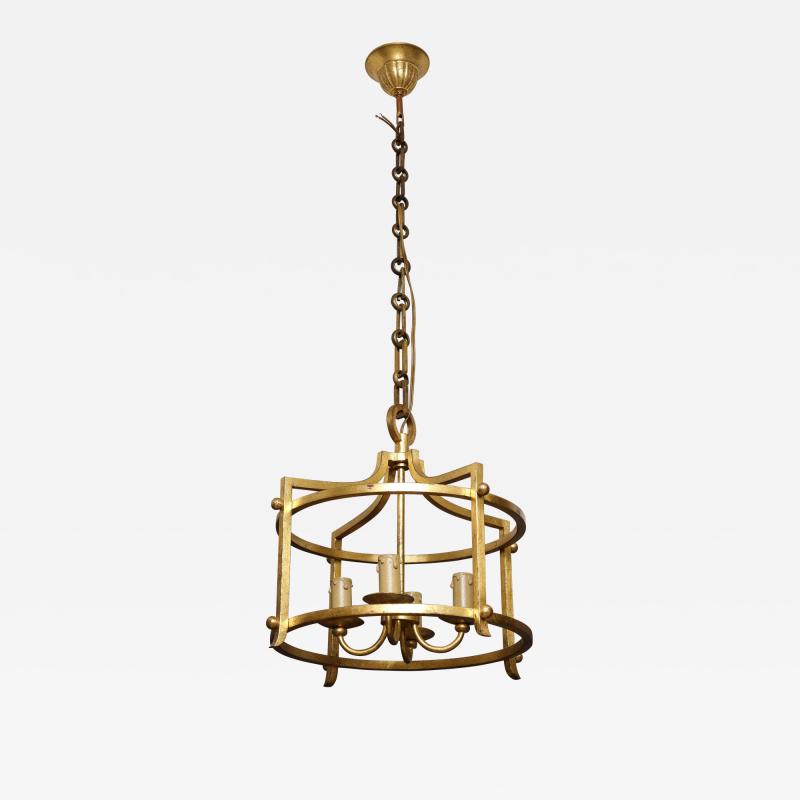 Saint Malo fer battu Gold Leaf Chandelier Henri Pouenat France 1960s