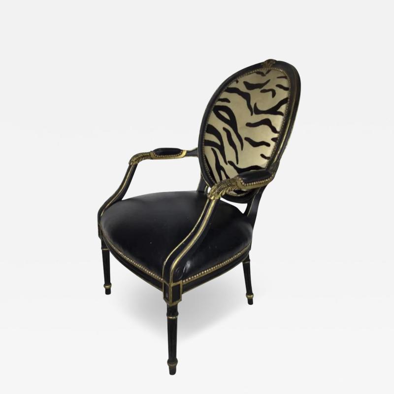 Sally Sirkin Lewis J Robert Scott Black Leather and Zebra Print Armchair