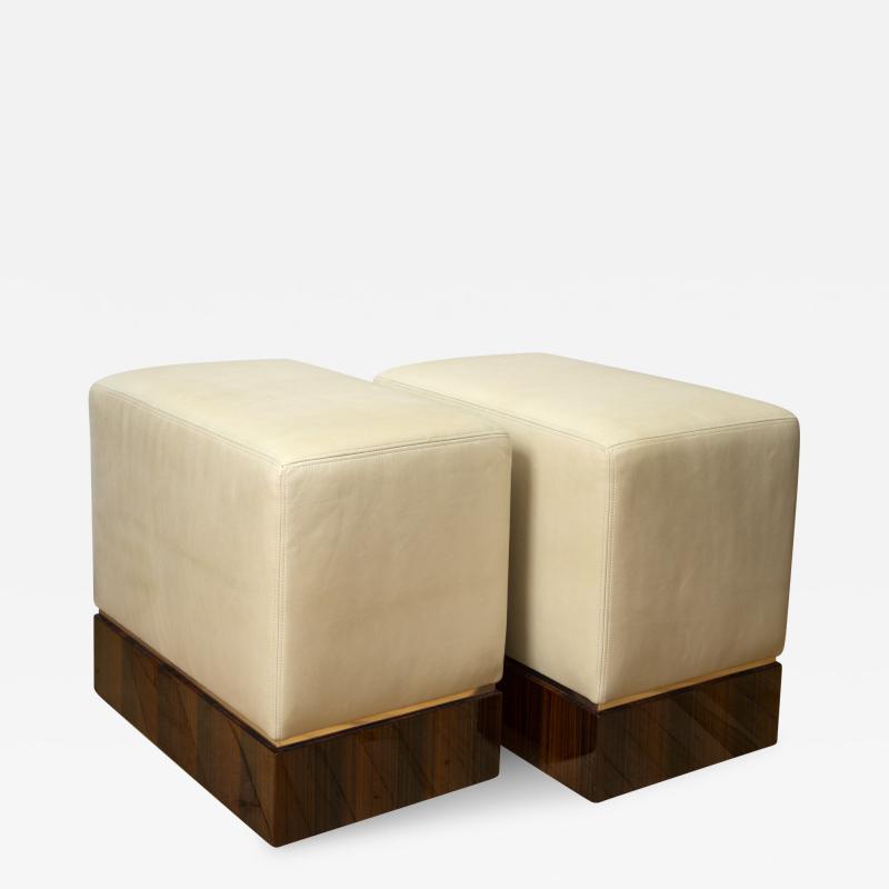Sally Sirkin Lewis Pair of Lambskin Macassar Ebony Rolling Ottomans